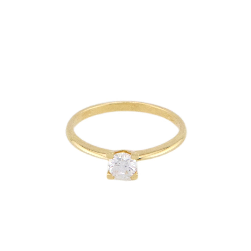 Solitaire Ring 18K Italian Gold Size S 6.5 Weight 2.1G