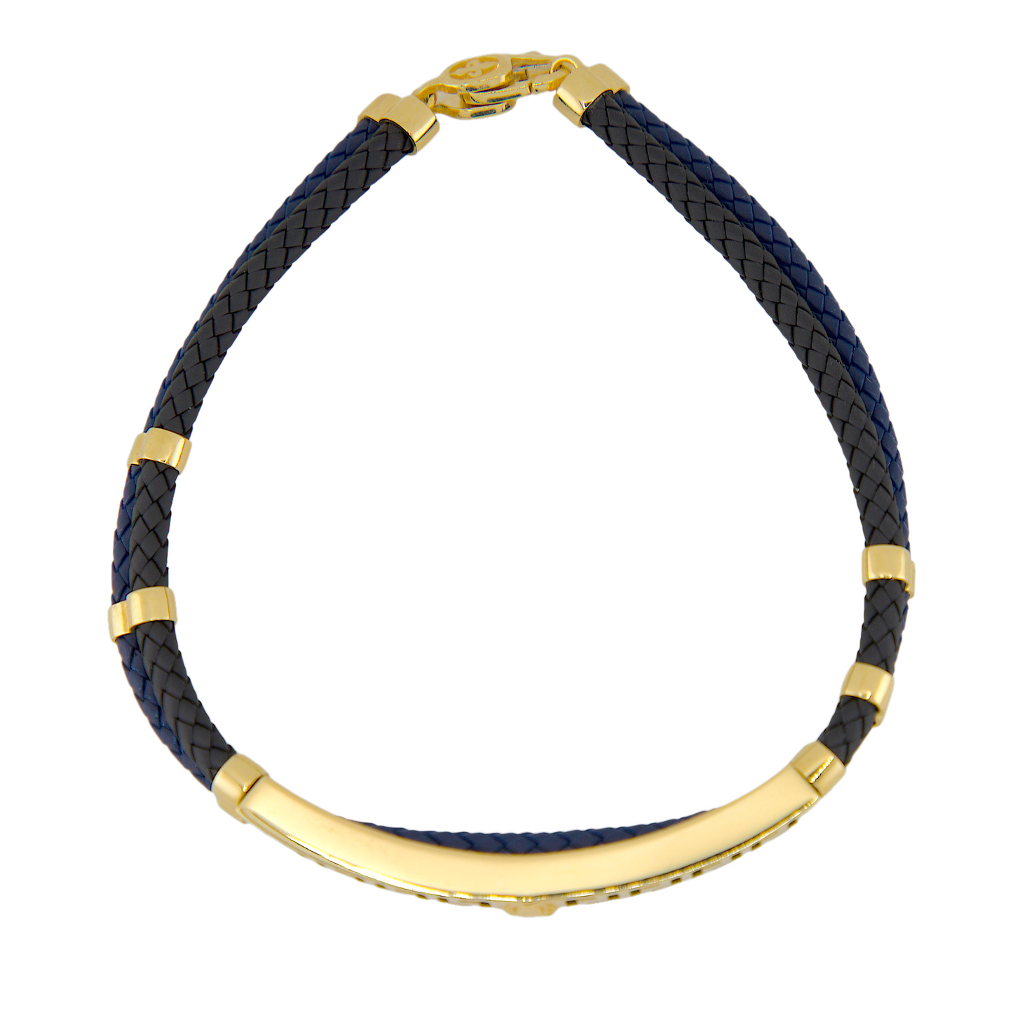 Black & Blue Leather Gold Bracelet