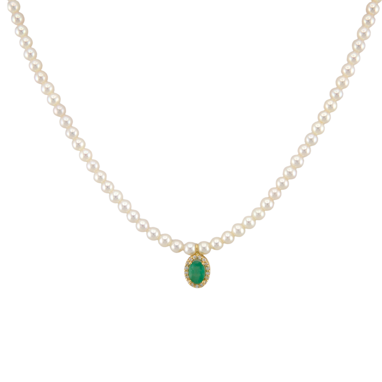 White Pearl Emerald & Diamond Necklace