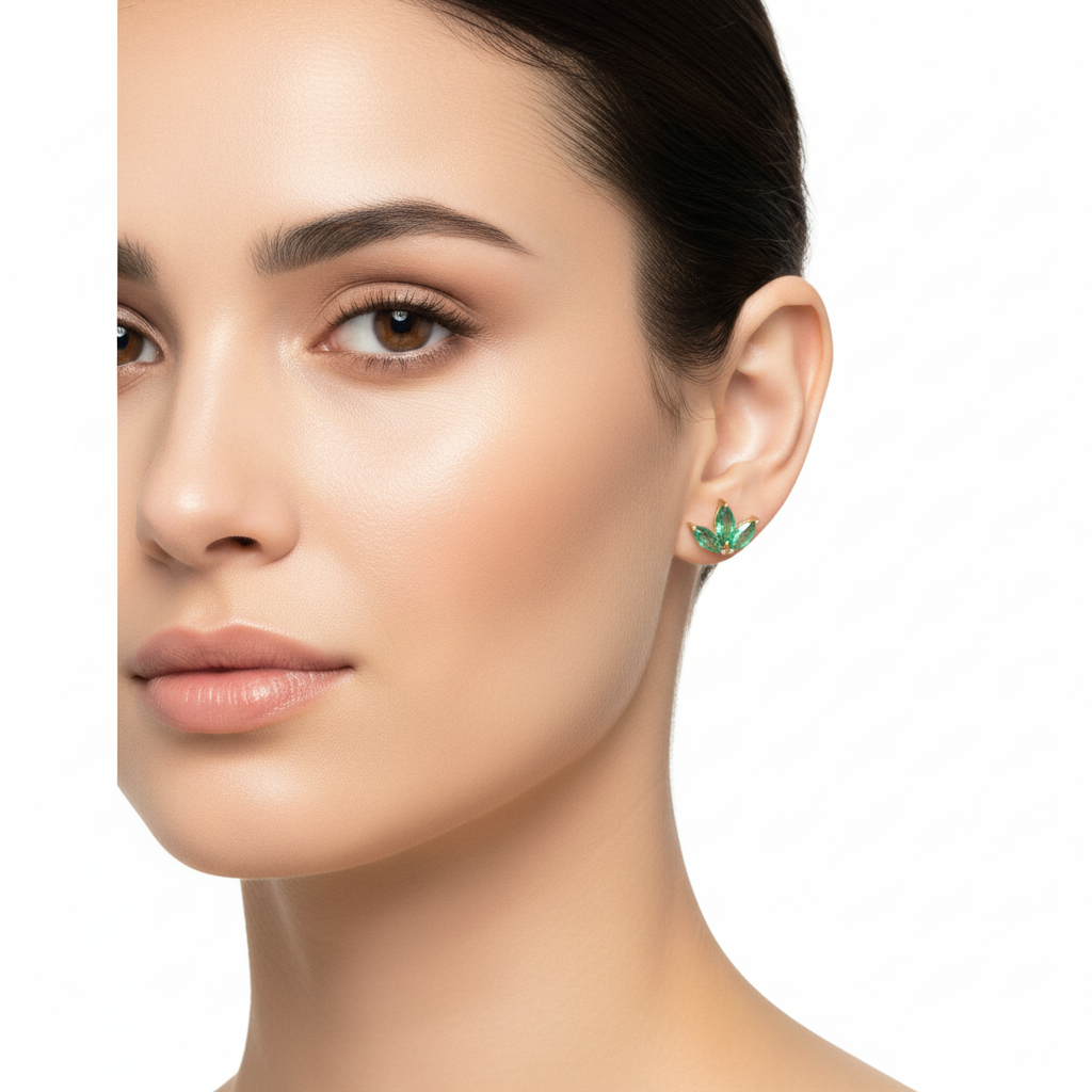 Lotus Emerald Stud Earrings