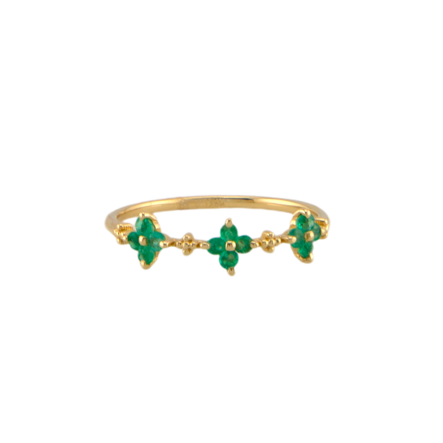 Three Flowers Emerald Ring