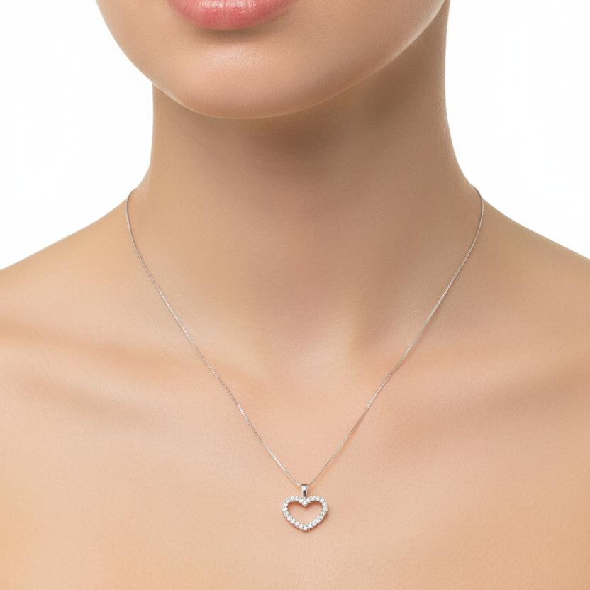 White Diamond Heart Necklace