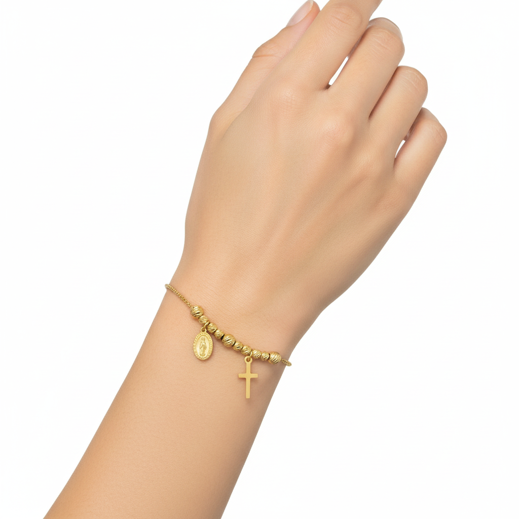 Adjustable Cross & Virgin Bracelet