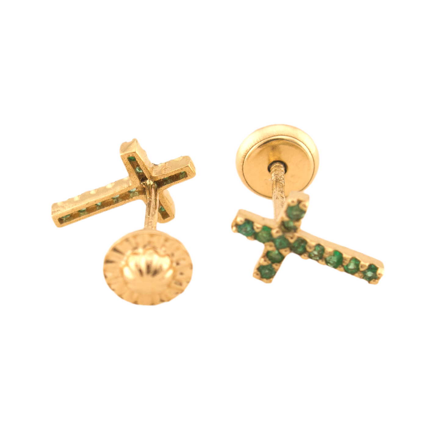 Genuine Emerald Cross Stud Earrings