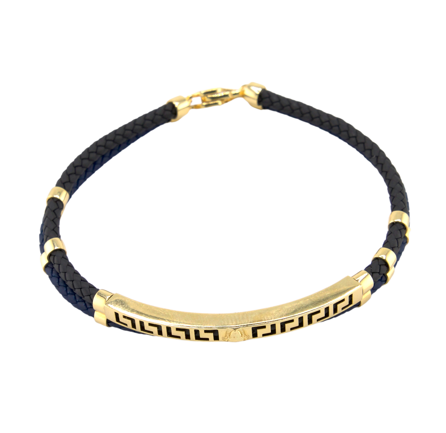 Black & Blue Leather Gold Bracelet