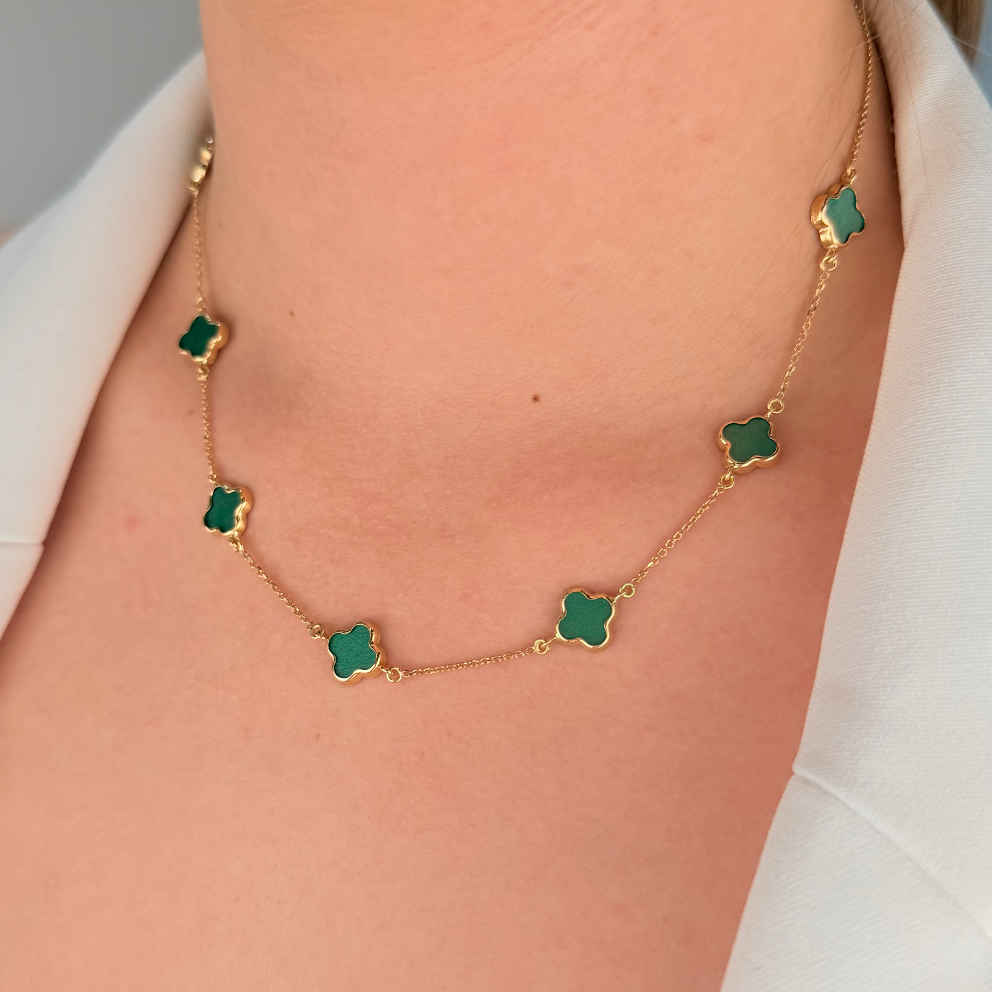 Reversible Green & Gold Trevol Necklace
