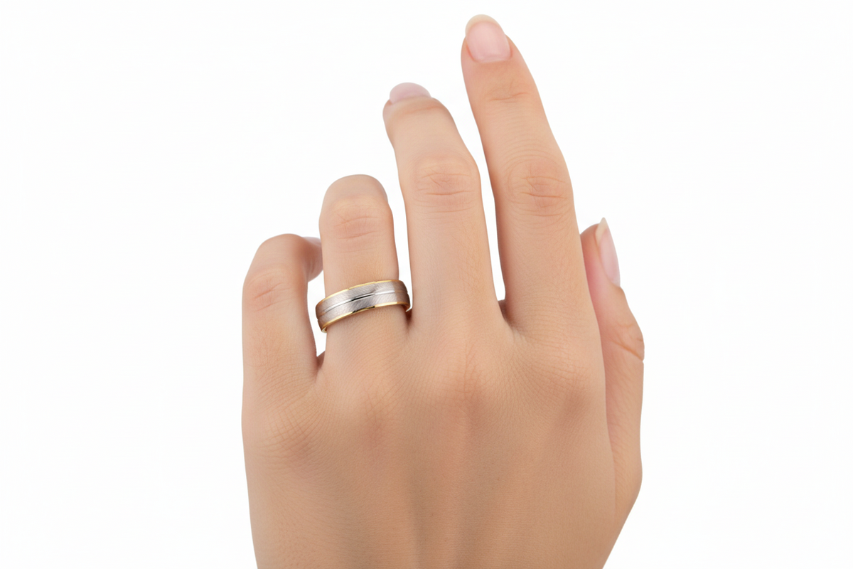 White & Gold Wedding Band 14k