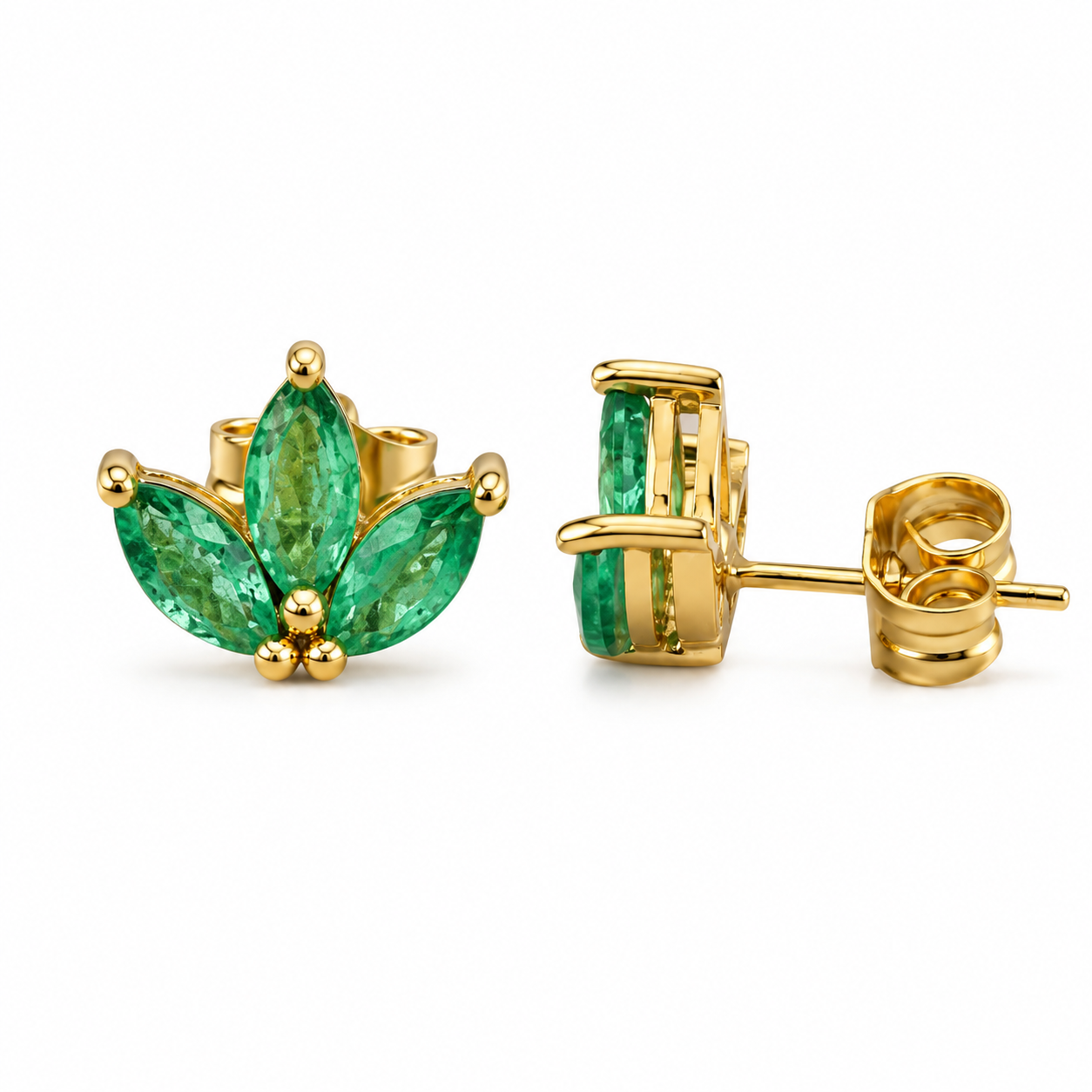 Lotus Emerald Stud Earrings