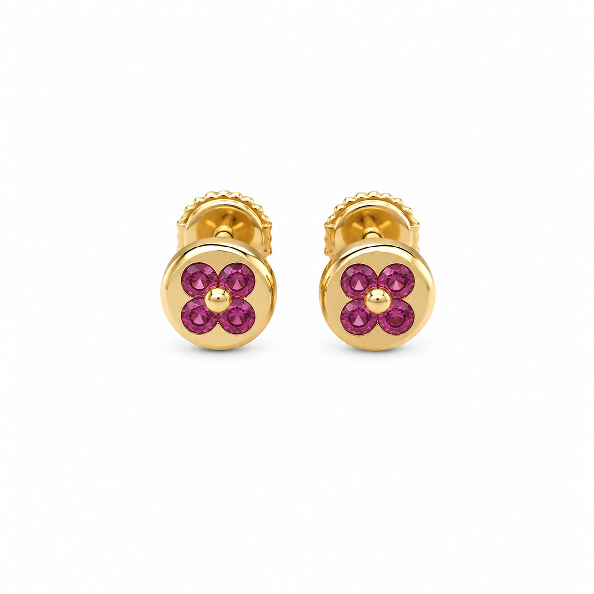 Ruby Flower Stud Earrings