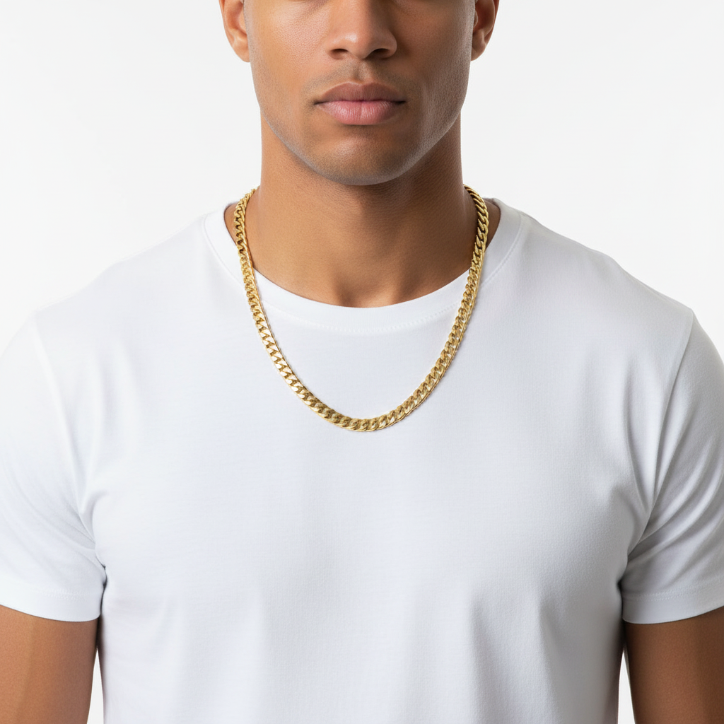 Cuban Link Chain 18K Italian Gold Size 24in x 6.6mm Weight 12.1G