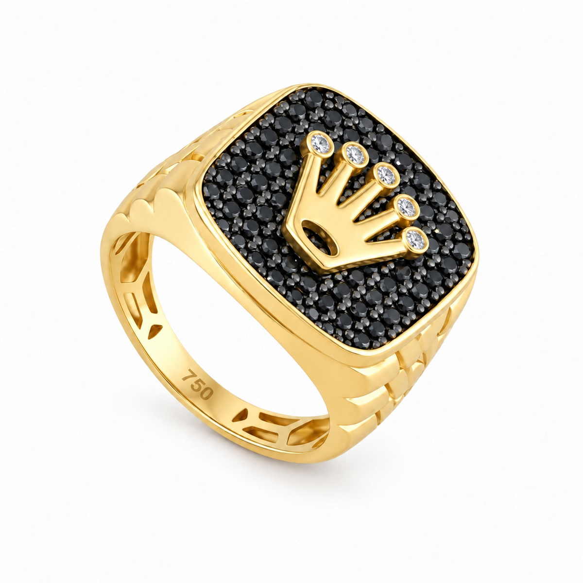 Black Zirconia Crown Ring 18K