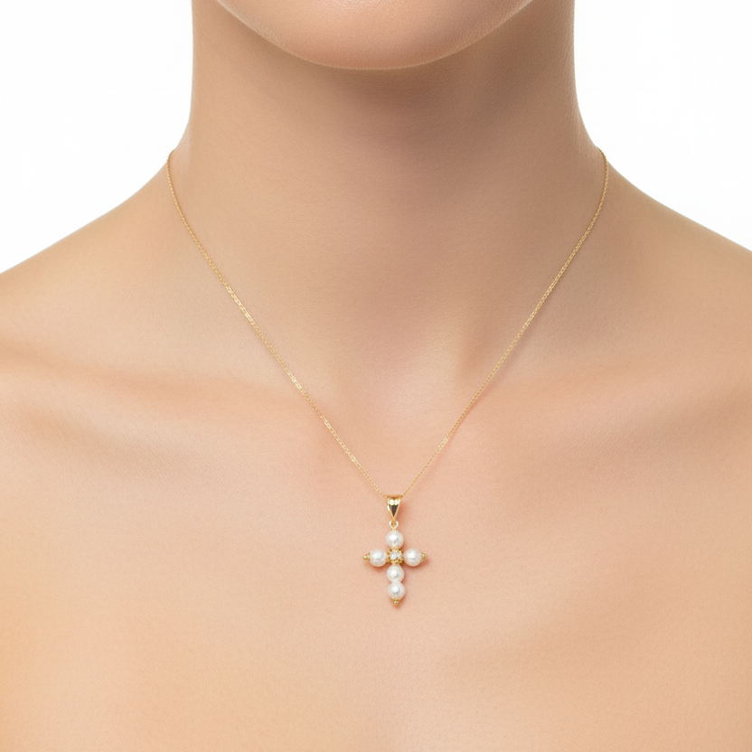 Pearl Cross Pendant Necklace