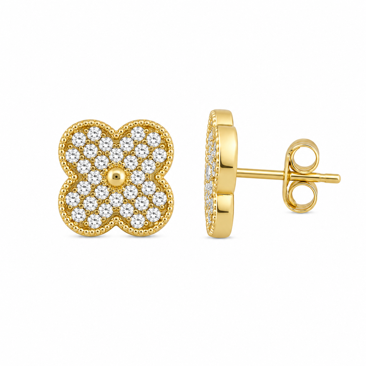 Zirconia Trevol Stud Earrings