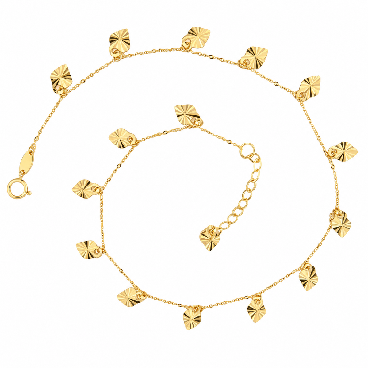 Heart Diam Cut Anklet 14K