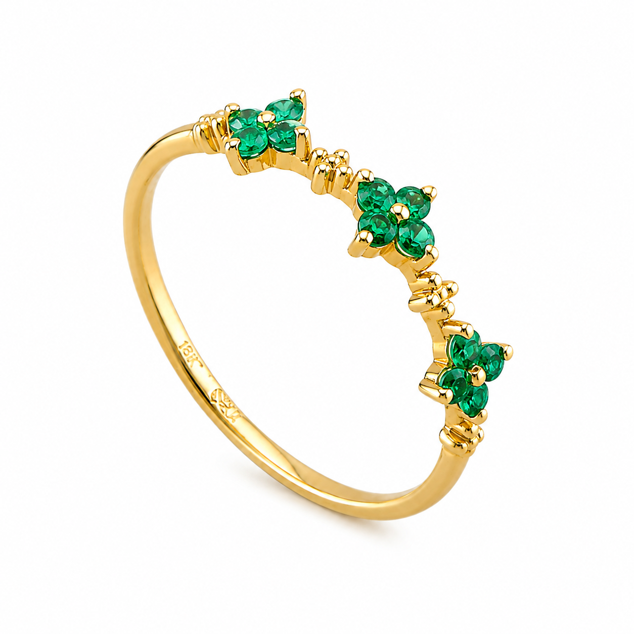 Three Flowers Emerald Ring