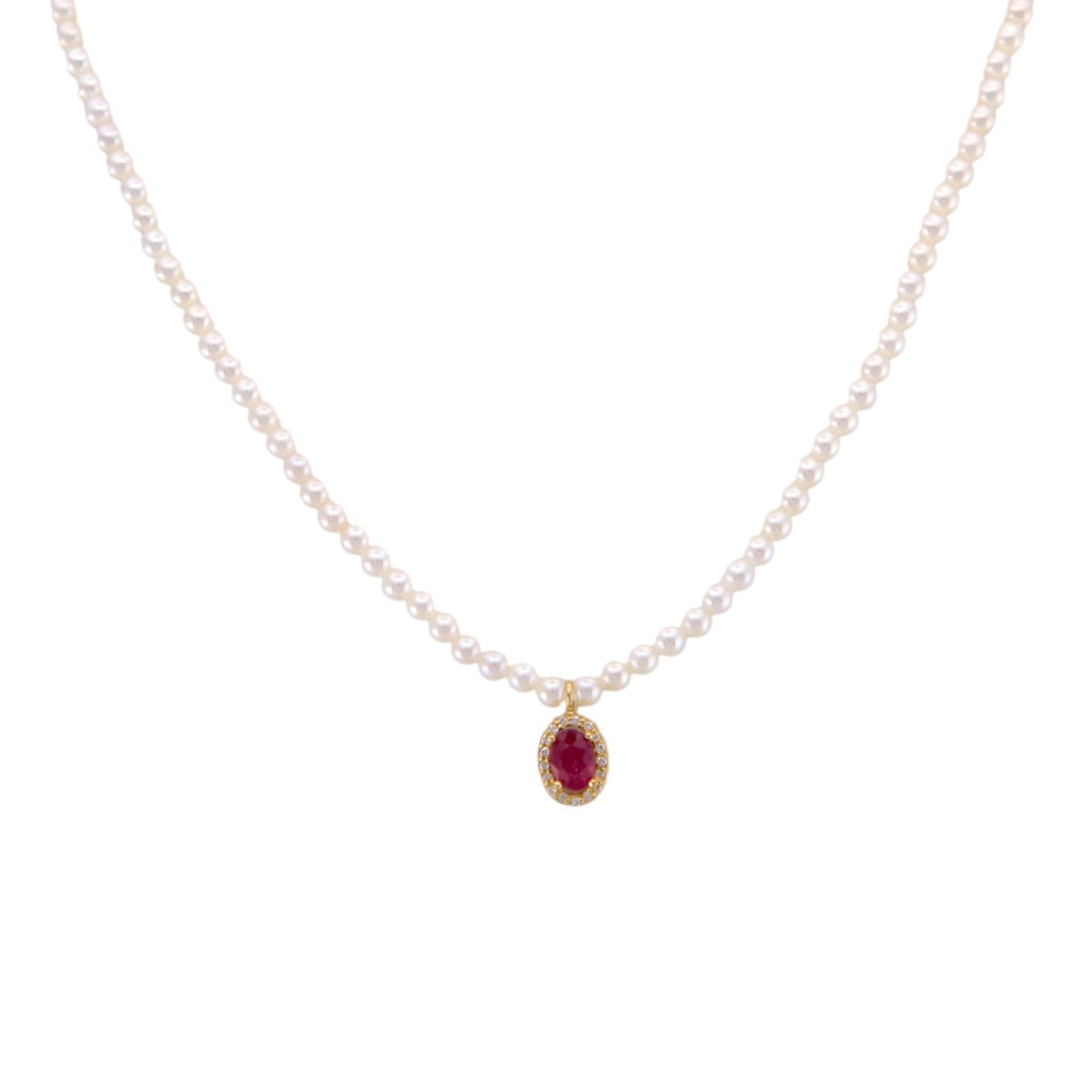 Diamond Ruby Pearl Necklace