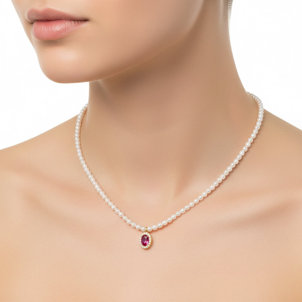 Diamond Ruby Pearl Necklace