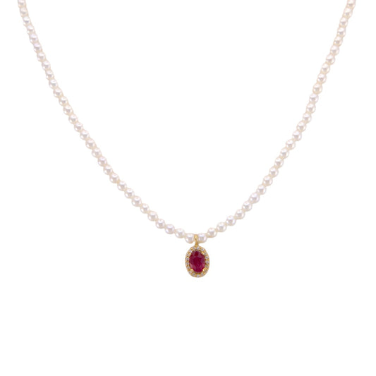 Diamond Ruby Pearl Necklace