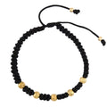 Women's Bracelets Men's Jewelry Gold Balls Black Bracelet 18K Italian Gold Size Adjustable Weight 1.80G