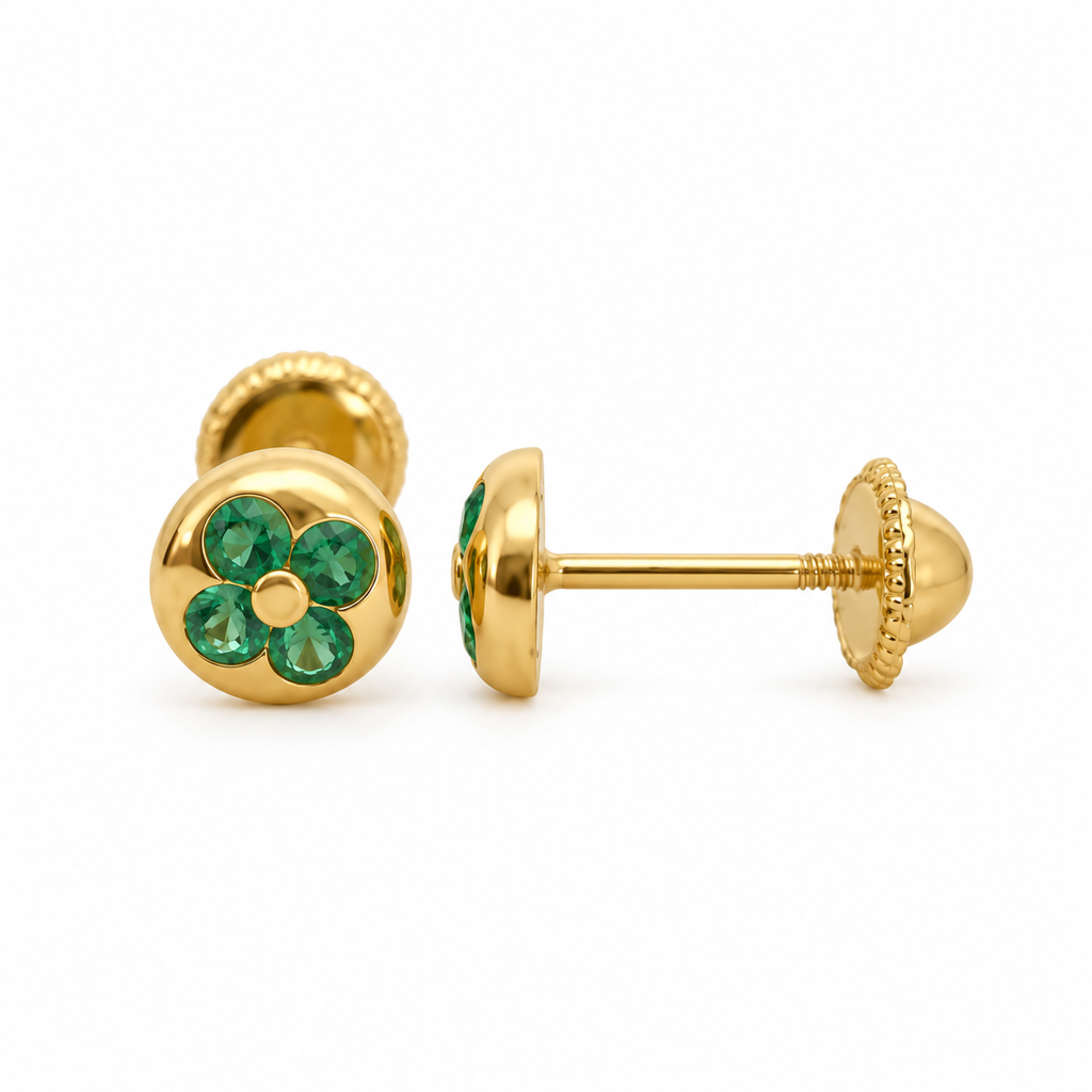 Emerald Flower Studs 18K