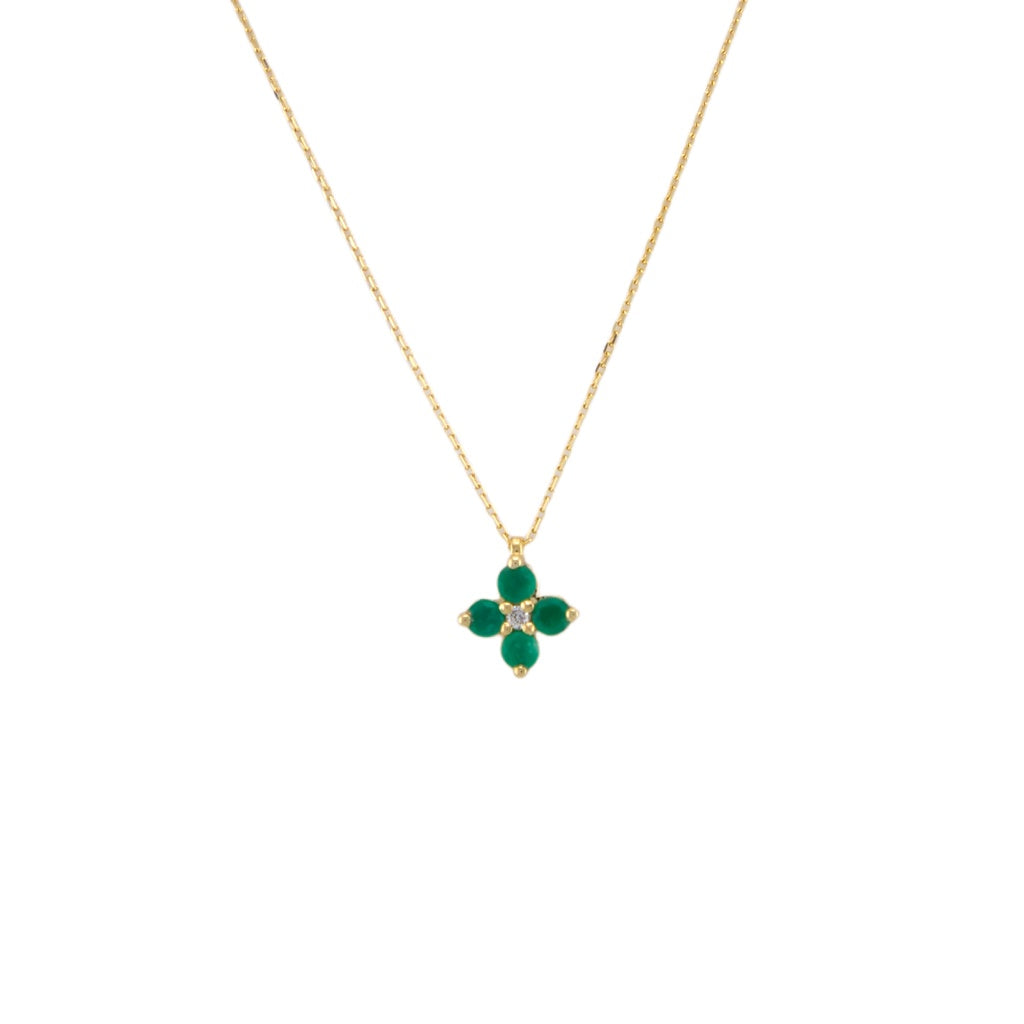 Diamond Emerald Flower Necklace