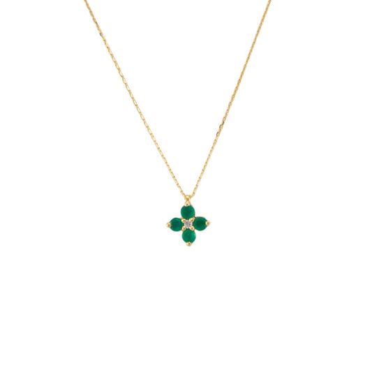 Diamond Emerald Flower Necklace