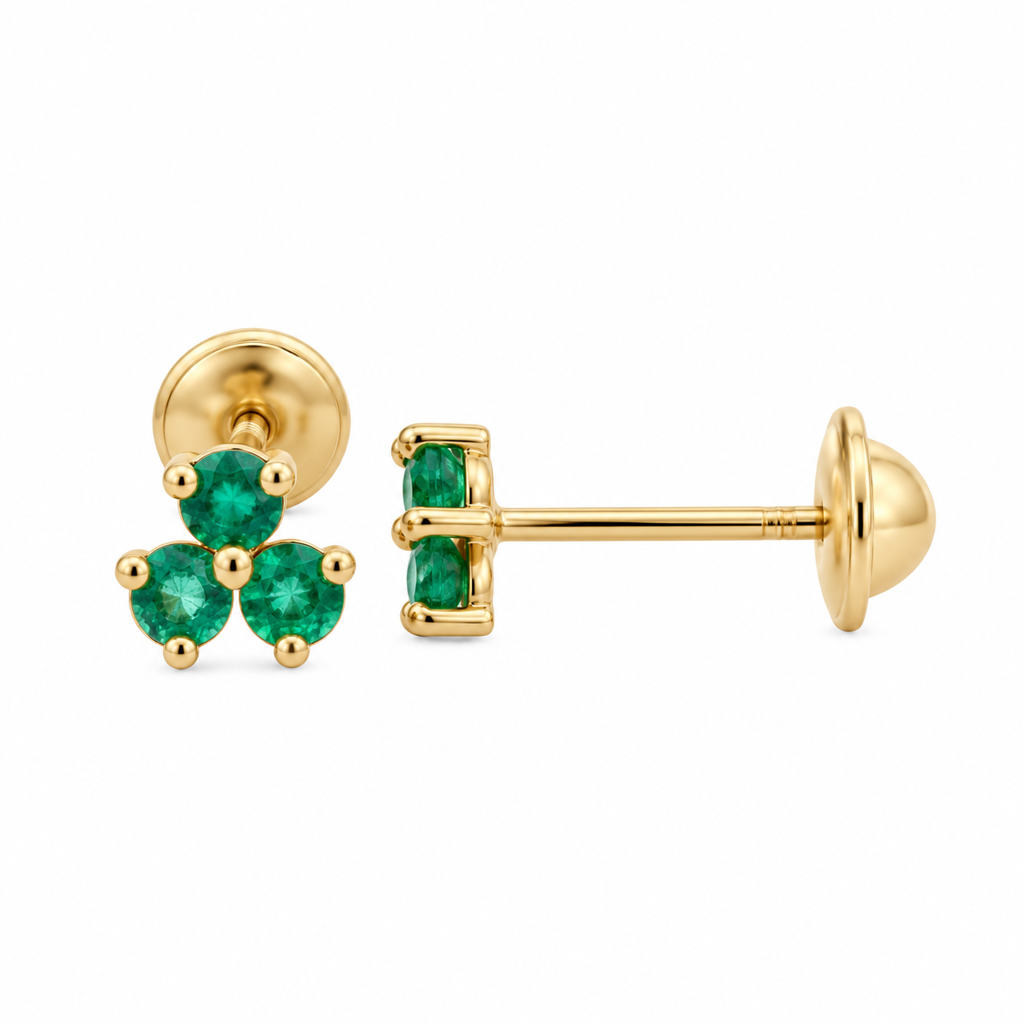 Emerald Flower Studs 18K