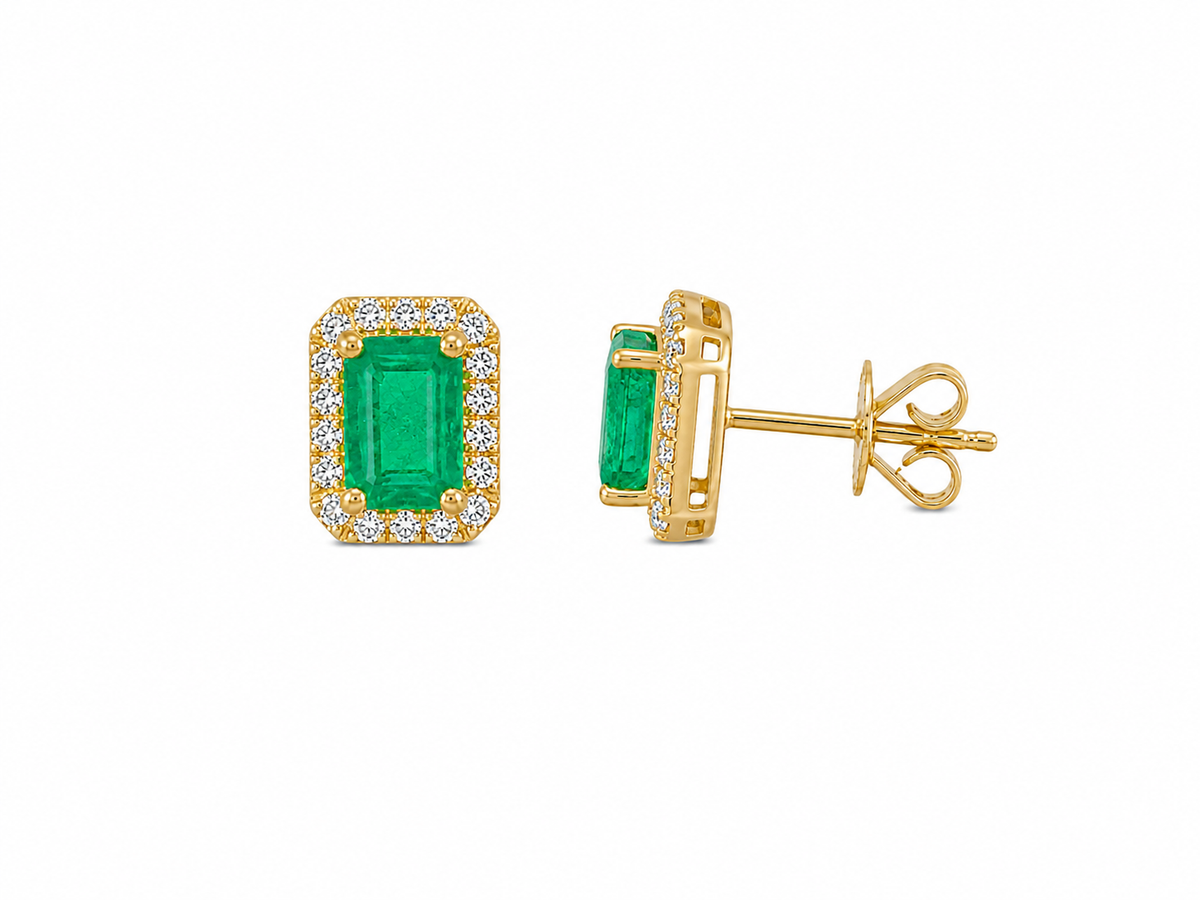 Diamond Emerald Stud Earrings