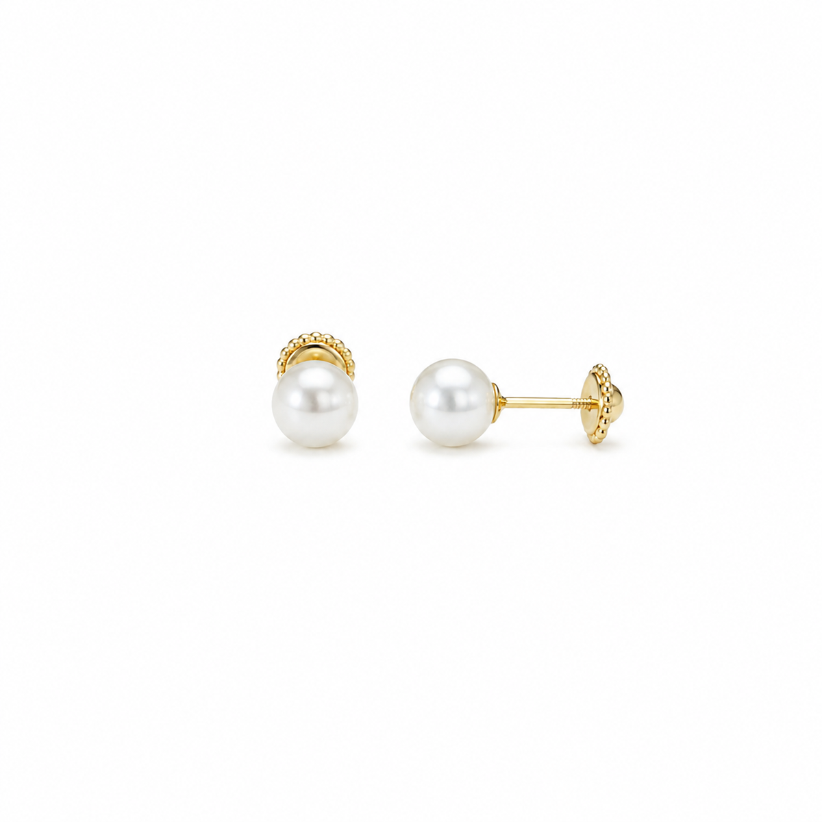 White Pearl Stud Earrings 14k