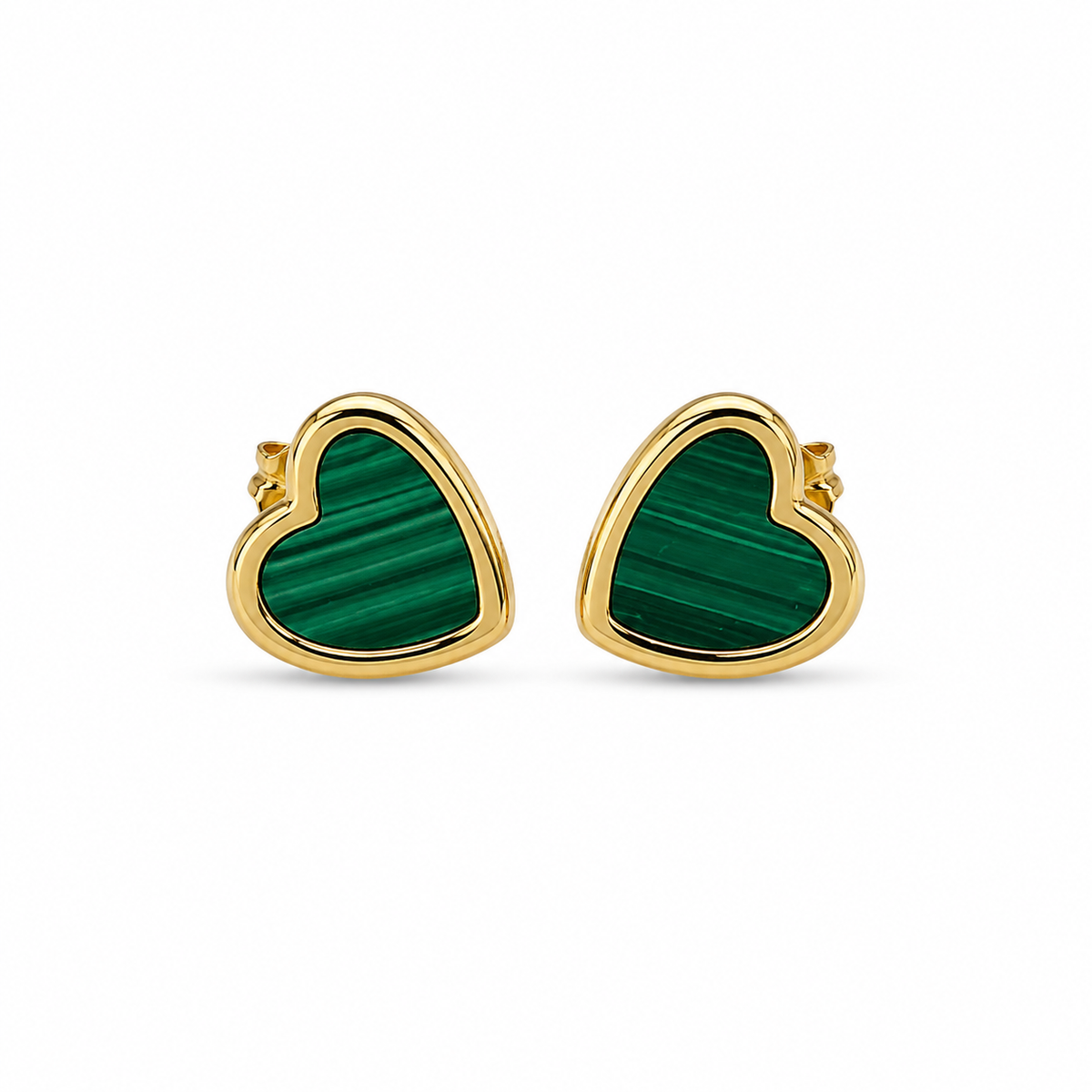 Malachite Stone Heart Stud Earrings