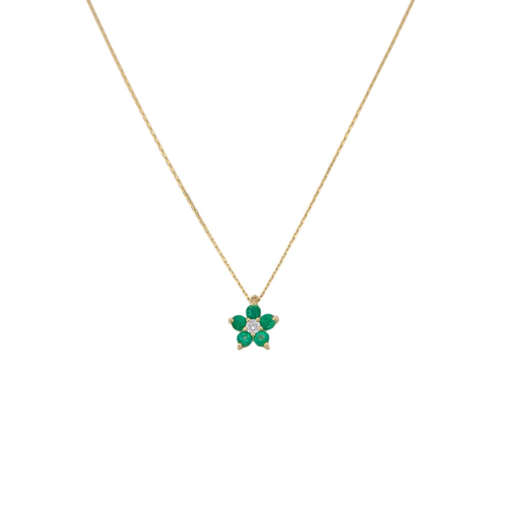 Diamond Emerald Flower Necklace