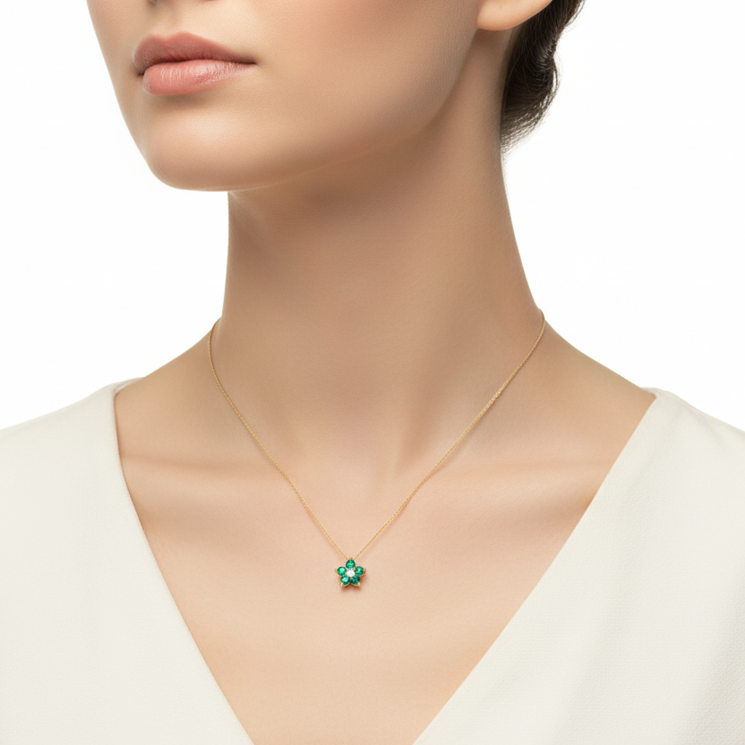 Diamond Emerald Flower Necklace