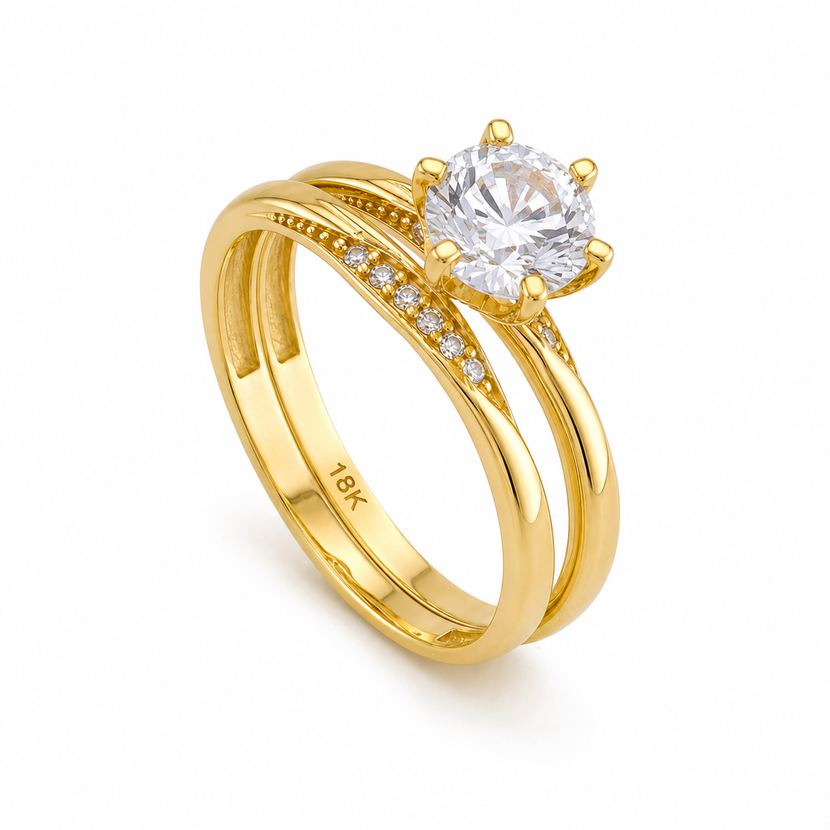Engagement & Wedding Rings Engagement Set Ring 18K Italian Gold Zirconia Size Size 7.5 Weight 3.3G