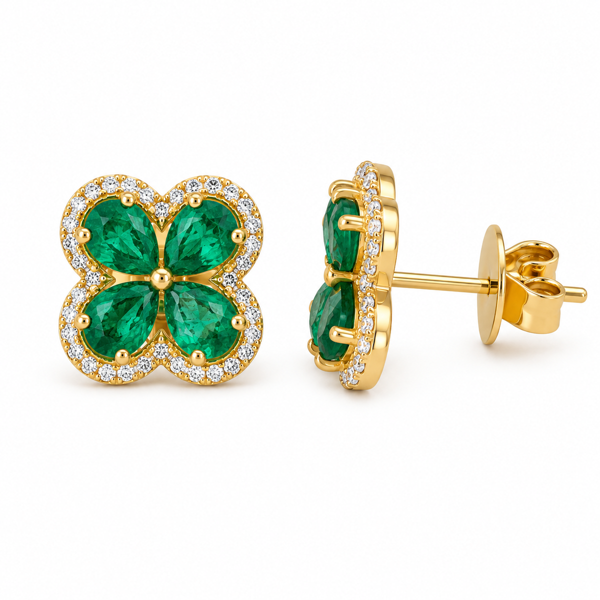 Emerald & Diamond Stud Earrings