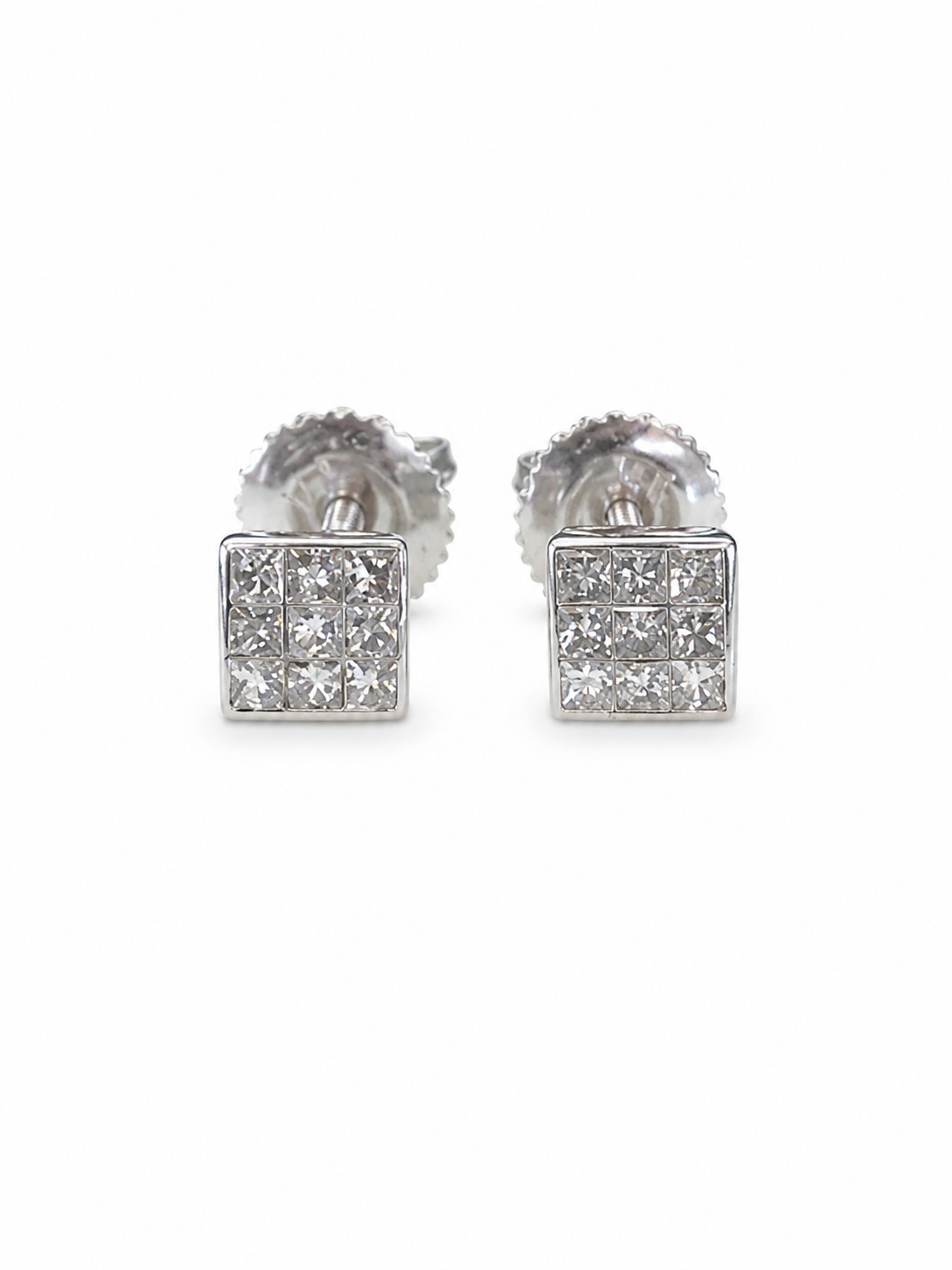 White Square Diamond Stud Earrings