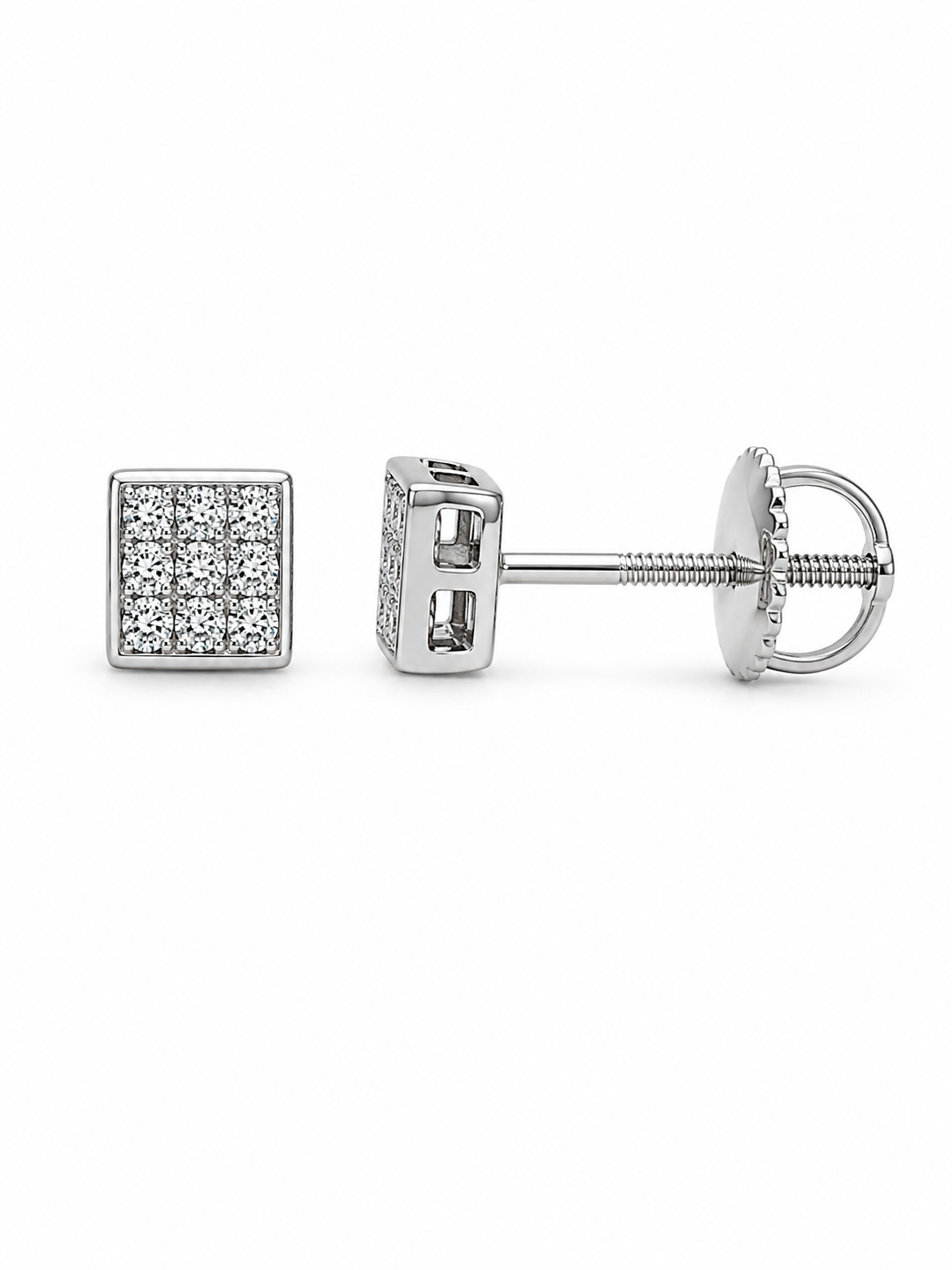 White Square Diamond Stud Earrings
