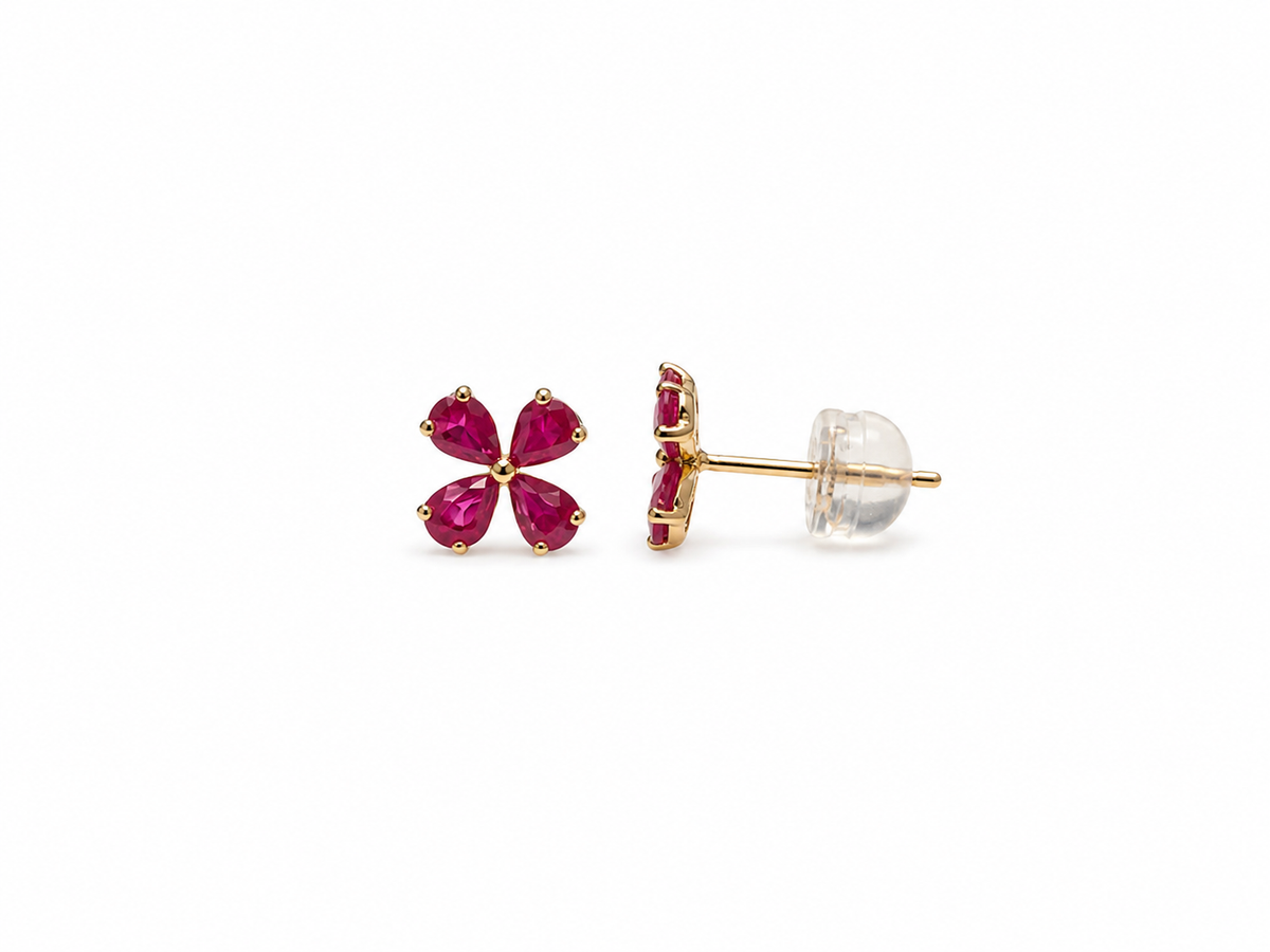 Ruby Flower Stud Earrings