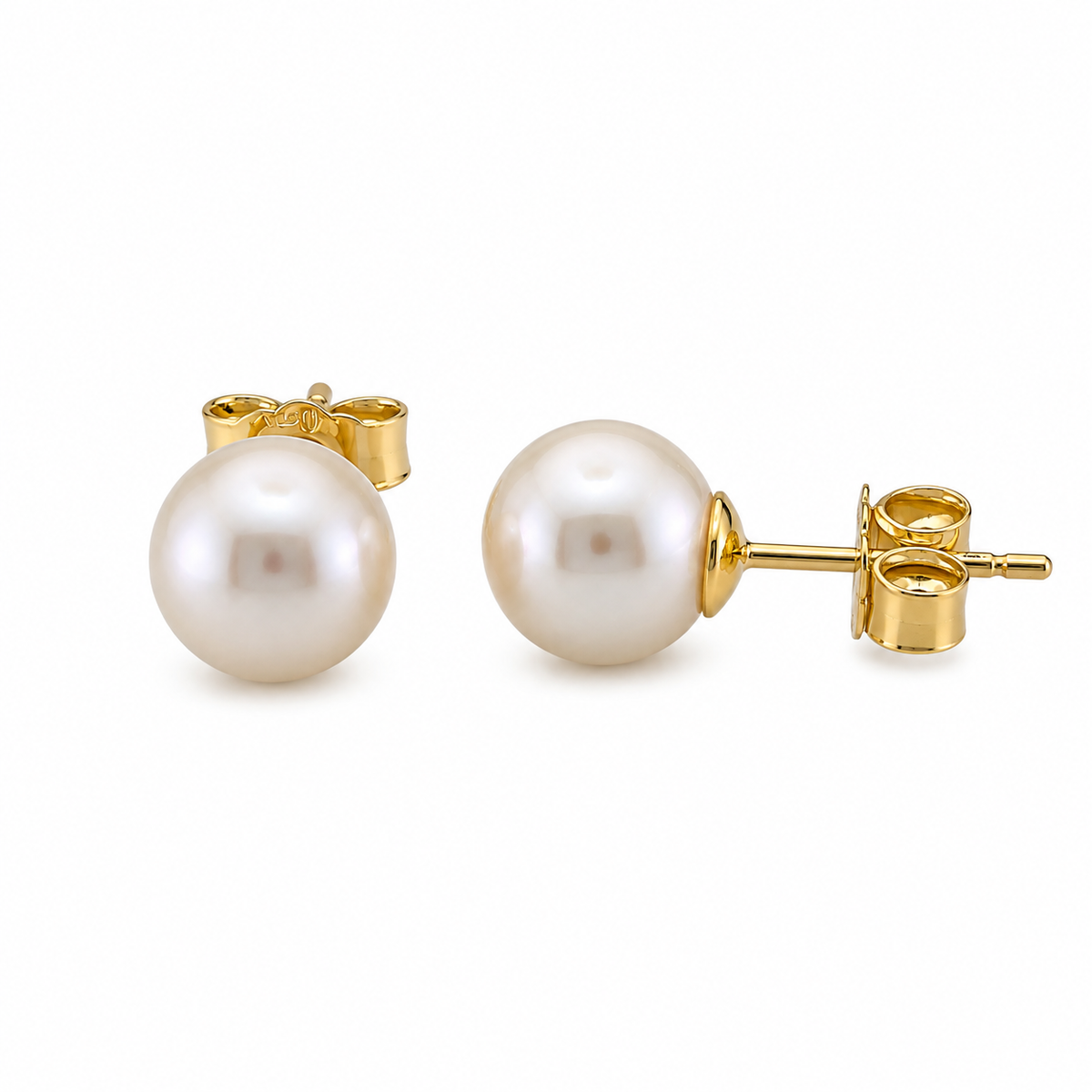 White Pearl Stud Earrings 14k