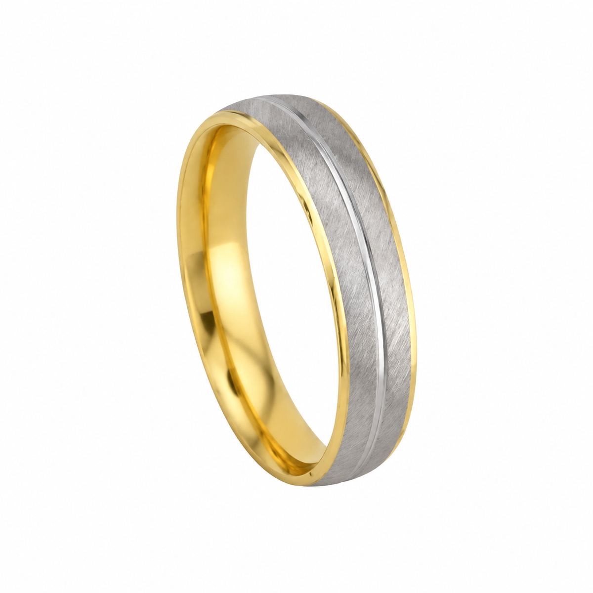 White & Gold Wedding Band 14k