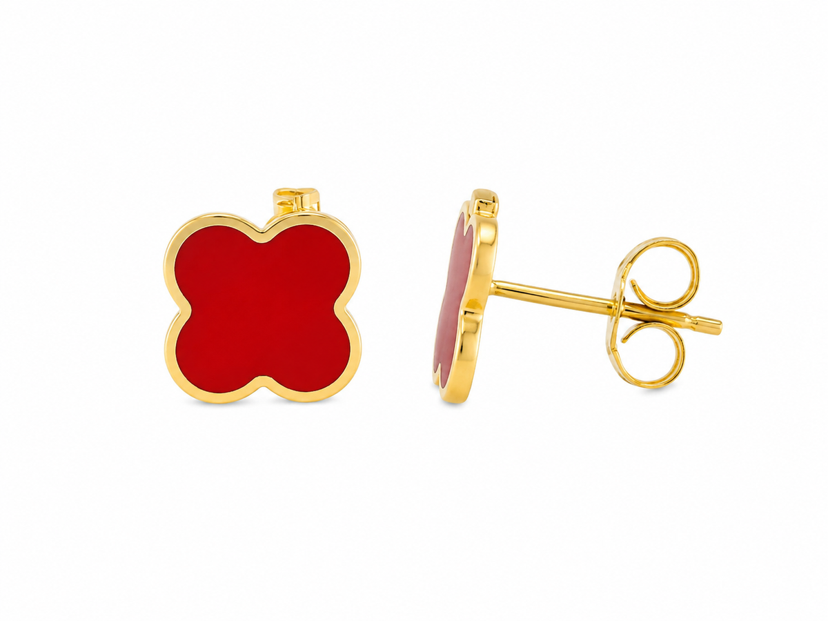 Red Trevol Stud Earrings
