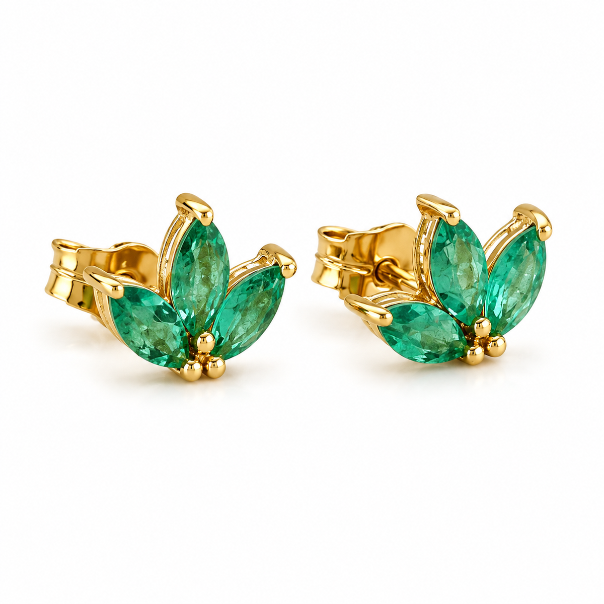 Lotus Emerald Stud Earrings