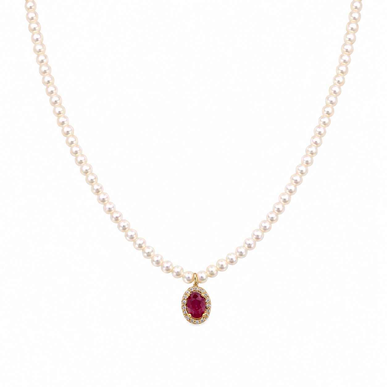 Diamond Ruby Pearl Necklace