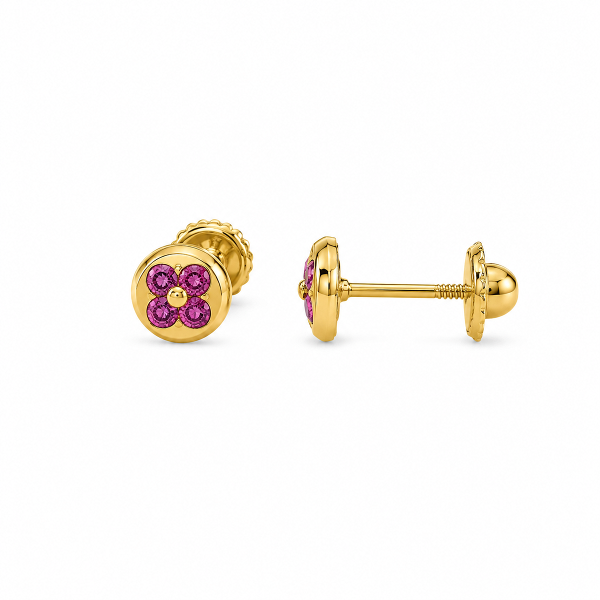 Ruby Flower Stud Earrings