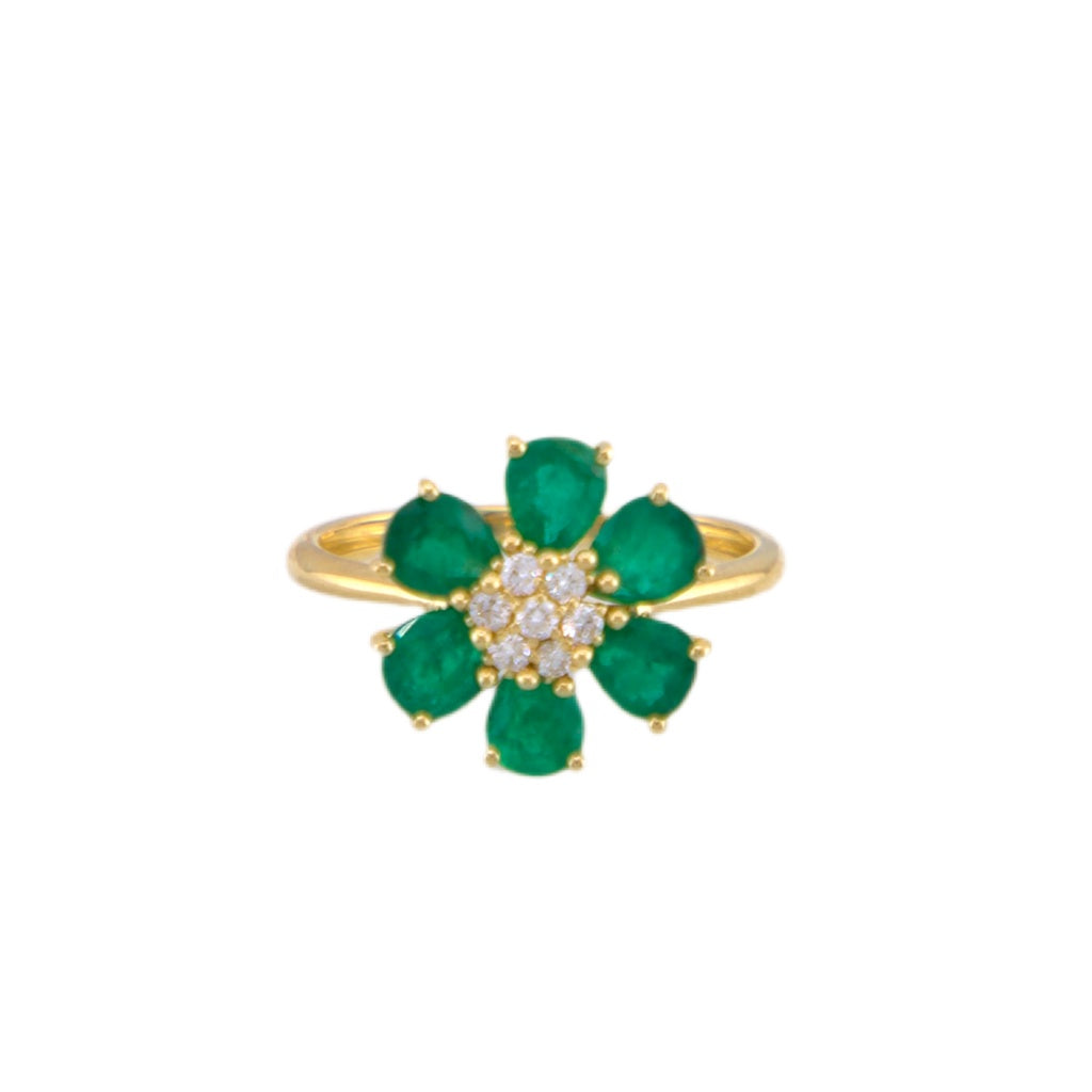 Flower Emerald & Diamond Ring