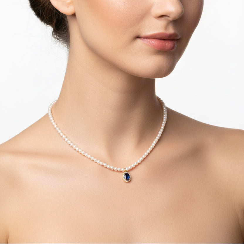 Diamond Sapphire Pearl Necklace