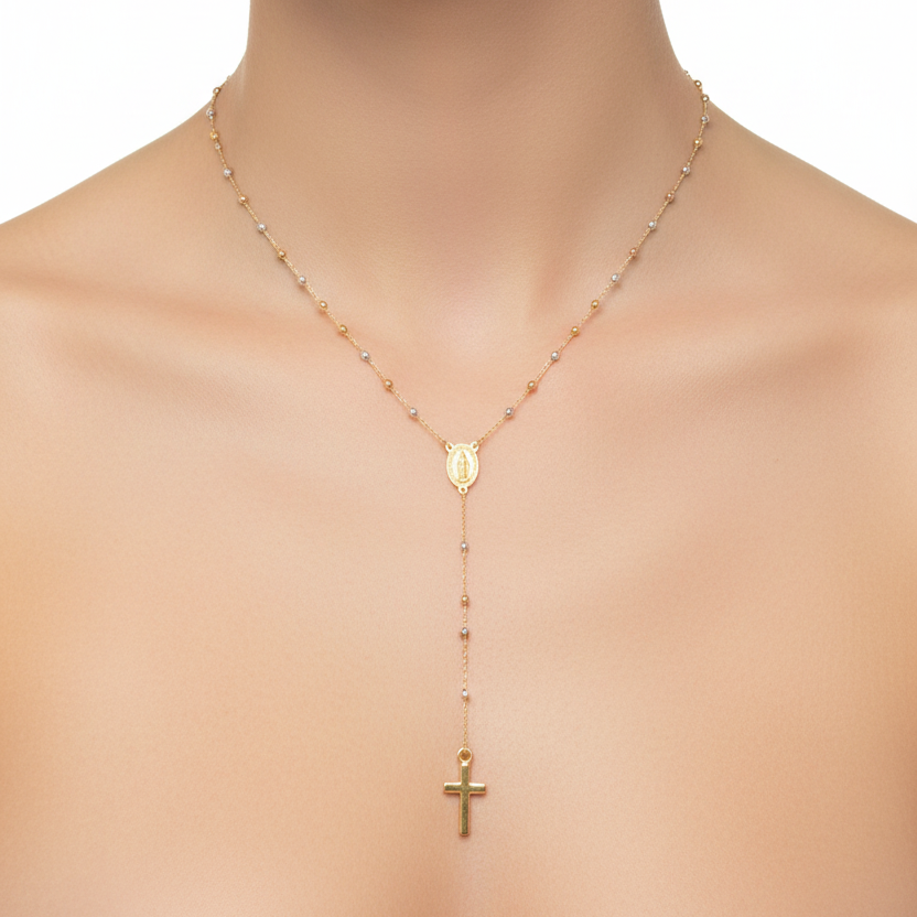 Women's Chains Three Colors Rosary 18K Italian Gold Size 20in x1.8mm Weight 2.8G