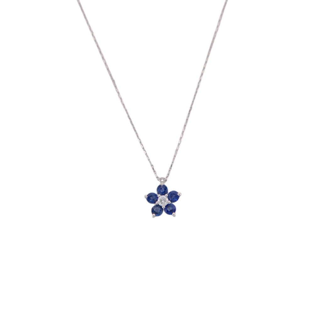 Sapphire Diamond Necklace 14K White Gold Size 16/18in Adjustable Weight P492