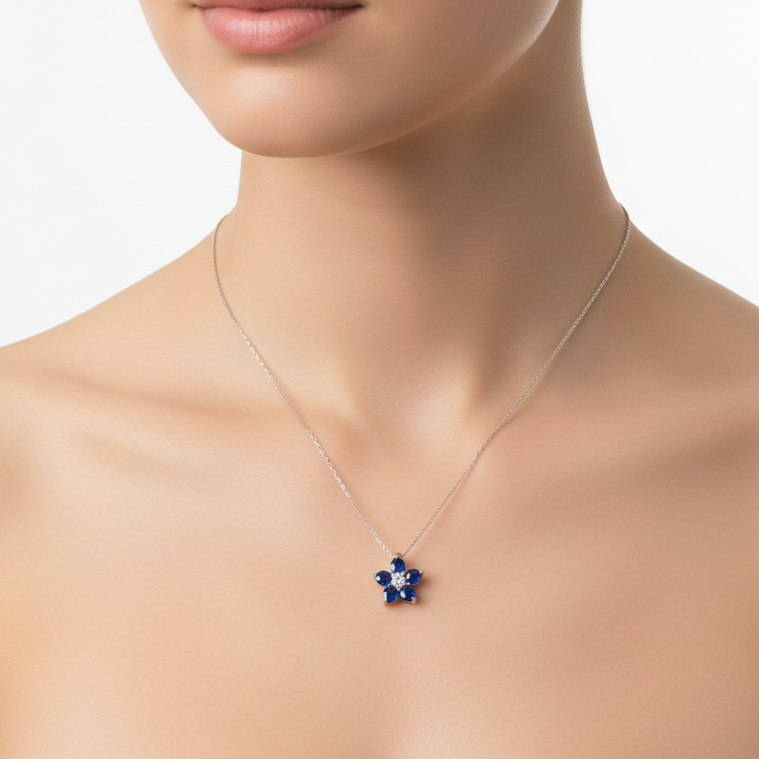 Sapphire Diamond Necklace 14K White Gold Size 16/18in Adjustable Weight P492
