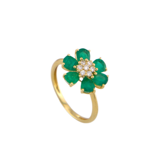 Flower Emerald & Diamond Ring