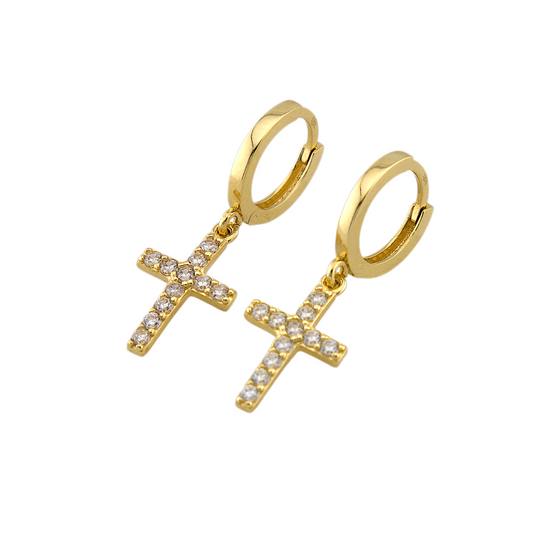 Zirconia Cross Hoops Earrings